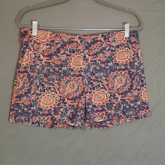 Kenar Shorts Blue/Orange Paisley flqt front Stretch Cotton Pockets size 6 🎯 EUC - Picture 1 of 7